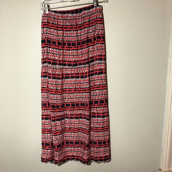 Piko 1988 womens M pullon maxi skirt bold print blue red elastic waist casual - Picture 1 of 8